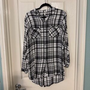 Cato Black and White Plaid Button-Up Shirt